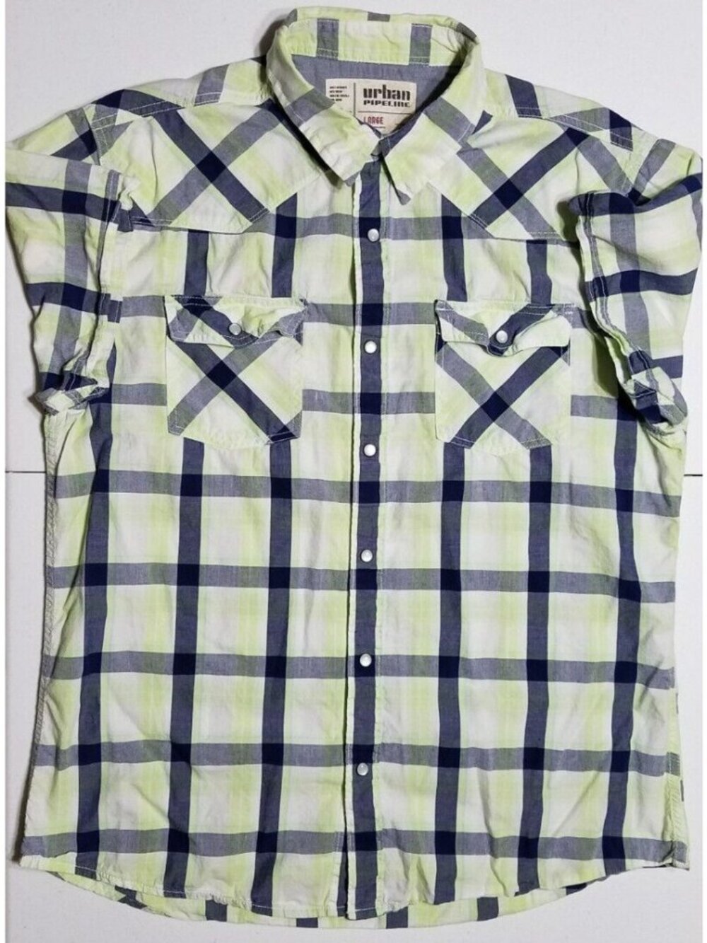 Urban Pipeline Short Sleeve Pearl Snap Preppy Skater Surfer Coastal Shirt Men L